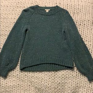 Green and metallic knit sweater.